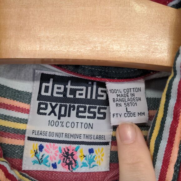 Details Express Mens Button Up Vest Multi-Striped Large Sleeveless Cotton - Picture 8 of 11